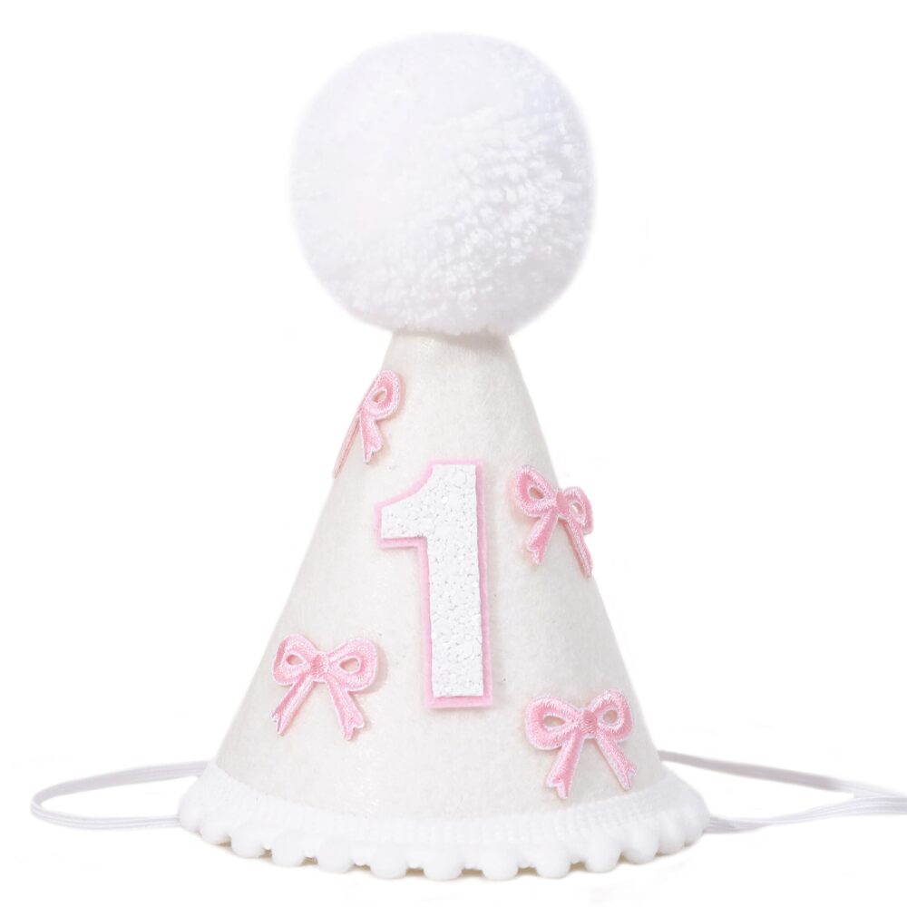 6346 Bow 1st Birthday Party Hat - Girls Cake Smash Photo Props, Pink Bow
